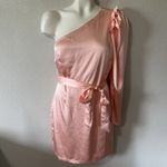 Aakaa NEW ‎ Size Small Pink One Shoulder Long Sleeve Pink Satin Mini Dress Barbie Photo 1