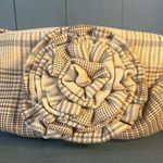 LAURA MADRIGANO WOOL PURSE, Cream/Brown/Grey Plaid Print With Floral Accent Photo 0