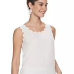 Elle White Scalloped Mixed Media Sleeveless Tank Size Medium Photo 0