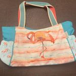 Sun N' Sand Flamingo Large Zip Top Canvas Shoulder Bag Elastic Side Pockets Pink Photo 0