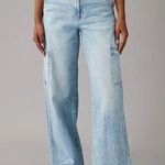 American Eagle Super High Waisted Cargo Baggy Wide Leg Jean Size 4 Stretch Photo 0