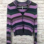 Free People NEW Riptide Crop Top Striped Shirt Teal Combo Womens Small Photo 1