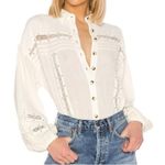 Free People  Cream Long Sleeve Embellished Button Down Shirt Photo 1
