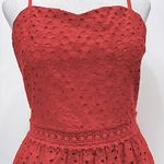 Soiéblu Soieblu Coral Red Eyelet Crochet Lace Sweetheart Neckline Cotton Mini Sundress Photo 5