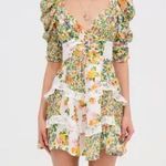 For Love & Lemons  Rosalyn Floral Ruffle Mini Dress in Green XXS Cottagecore Photo 6