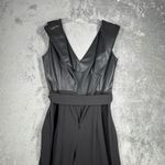 Calvin Klein  Jumpsuit XS Black Faux Leather Wide Leg V-Neck Tie Waist Formal Photo 4