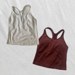 cream white and burgundy red ribbed Amazon workout tank top bundle Size L Photo 0