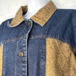 Coldwater Creek 3X Denim Jacket Blue Gold Paisley Faux Leather Trim Western Boho Photo 4