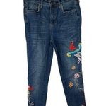 Free People Peacock Embroidered High Rise Skinny Jeans Photo 0