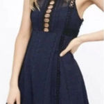 Free People Wherever You Go Crochet Mini Dress in Navy Blue Sleeveless Size 0 Photo 0