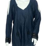 Soft Surroundings Shirt Womens Small Navy Blue Chandra Top Tonal Stripe Beading Photo 0