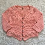 Free People Cardigan Knit Sweater Cropped Button Front 3/4 Sleeve Pink Sz S Photo 0