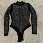 new small sheer mesh all over rhinestone mock neck bodysuit TLS2 2257 Black Photo 8