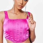 Missguided  Pink Satin Square Neck Zip Up Strap Cropped Corset Tank Top Size 6 Photo 0