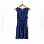 Maeve  Midnight Blue Sleeveless Silk Ruffle Mini Dress with Cinched Waist Photo 2