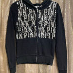 PINK - Victoria's Secret  Black Silver Sequin Bling Full Zip Sweater, XS Photo 0