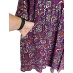 Garnet Hill  Bohemian Purple Floral V-neck 3/4‎ Sleeve lined pockets Dress Size 4 Photo 3