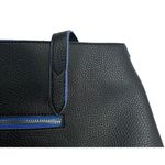 Expressions NYC  Vegan Pebbled Leather Black White Blue Woven Insert Purse Tote Photo 6