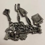 Vintage Silver Pewter Tone Danecraft I Love Gardening Charm Dangle Brooch Photo 1