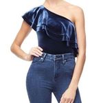 Good American  women’s large navy blue ruffle one shoulder bodysuit‎ Photo 0
