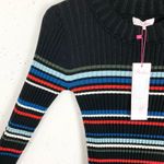 Parker New York Bruna Knit Dress Black Stripe Bodycon Crewneck Flare Hem XS Photo 9