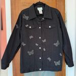 The Quacker Factory Women Vintage Black Denim Studded Embossed Butterfly Jacket Photo 0