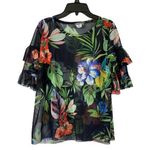 Sans Souci San Souci Women's Shear Floral Ruffled Sleeve Blouse Photo 0