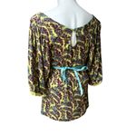 Free People  Yellow Floral Puff Drop Sleeve Tie Waist Boho Peasant Top Photo 3