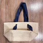 Neiman Marcus  Straw Tote Navy Ribbon Straps Photo 7