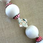 Vintage Mother of Pearl & Crystal Necklace with Pink Enamel Accents Photo 2