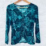 INC INTERNATIONAL PRINTED RUCHED LONG SLEEVE V-NECK TOP  PS Photo 1