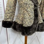 Newport News  Vintage Embossed Faux Fir Trim Leather Princess‎ Swing Coat Small Photo 4