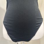 Capulet Black Ribbed Square Neck Bustier Sleeveless Thong Bodysuit Going Out Top Photo 4