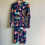 ZARA  Womens Floral Dress Midi Long Sleeve Pullover‎ Blue Size S Stretchy Photo 6