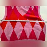 J.Crew  V-Neck Cashmere Sweater Vest in Pink, Orange and Red Argyle Size Medium Photo 4