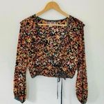 Urban Outfitters Floral Wrap Blouse Orange Yellow Blossom Tie V Neck Crop Top Photo 0
