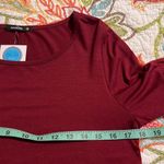 Annabelle small womens burgundy blouse shark bite hem round neck bell sleeve Red Photo 2