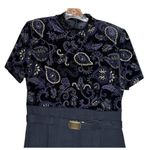 Vtg Womens JSJ Petites Black Velvet Paisley Belted Jumpsuit 90s Short Sleeve 12 Size 12P Photo 2