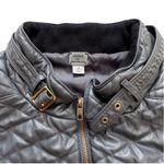 Poof! Poof Quilted Vest Coat Gray Faux Leather Quilted Knit Side Panel Pockets Small Photo 7