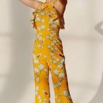 Anthropologie Varun Bahl Yellow Light Blue Flowers Birds Ruffle Detail Sz 2 Photo 0