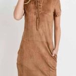 Paper Crane Faux Suede Mini Dress Size S Small Lace-up Brown Photo 3