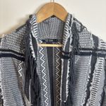 Nic+Zoe  Womens Cardigan Sweater Sz M Gray Aztec Open Front Fringe Trim Photo 1