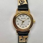 Jennie B vintage women watch gold tone 23mm quartz analog black leather running Photo 0