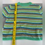 Miss Sparkling Green White Orange Pink Striped Short Sleeve Crochet Knit Top Photo 6