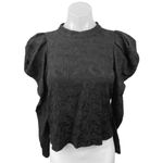 ZARA  Black Floral Textured Ruched Puff Long Sleeve Crew Neck Blouse Top Size S Photo 4
