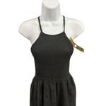 Black Smocked Tiered Midi Dress Eyelet Halter Embroidered Flower Size Small Photo 2