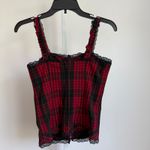 Niki Biki sz S Plaid Corset Tank Top Y2K Lace Trim Button‎ Front Bustier Red Photo 5