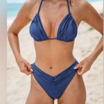 Berlook Blue Ruched Bikini Top & Bottom Size L Photo 1