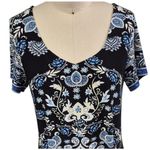 Avenue Poly/Spandex Maxi Dress Black Paisley/Floral Blue/Yellow Sz 14/16 L XL Photo 1