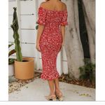 SheIn  Red Floral Off-Shoulder Midi Dress SZ-S Photo 2